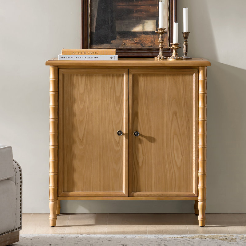 Lucious Transitional 32''W 2-Door Transitional Storage Curved Cabinet with Classic Spindle Legs and Cable Management, Oak