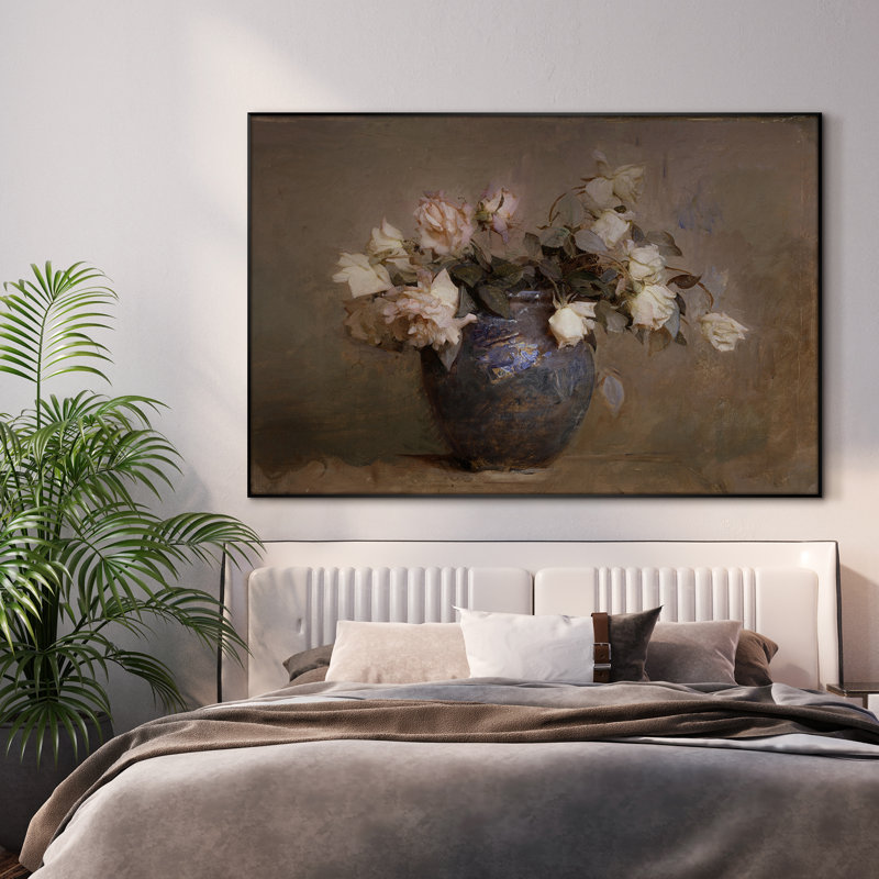 Art mural rétro dans un vase, impression de nature morte florale impressionniste pour chambre à coucher, impression d'art mural encadré très grand (assemblage requis)