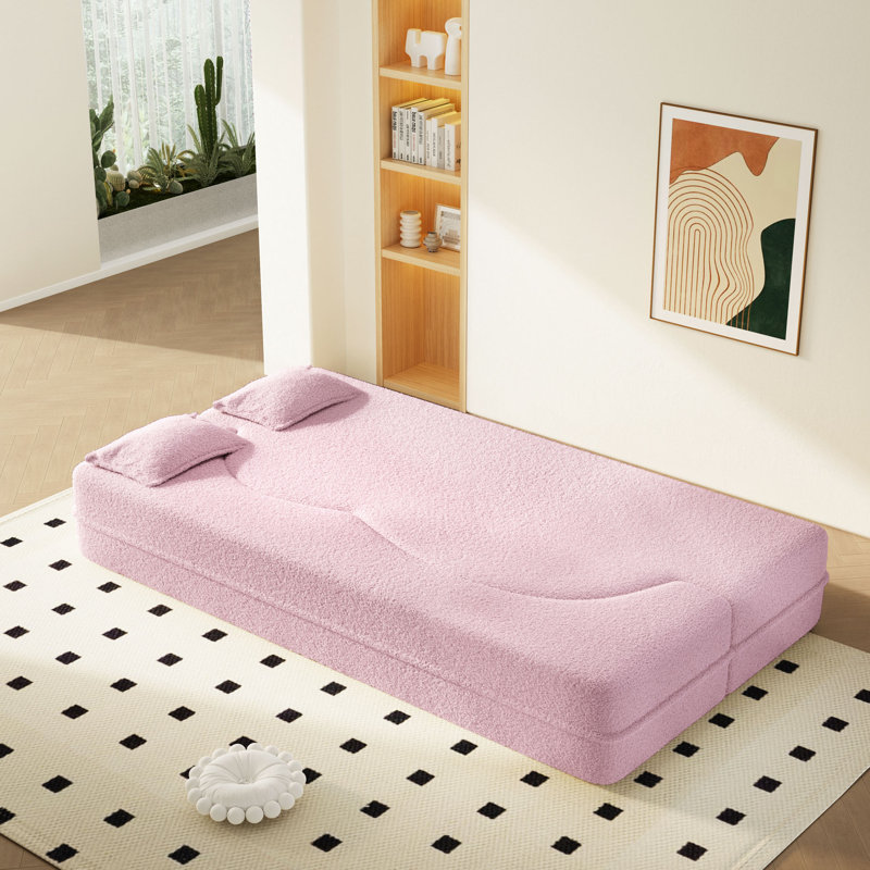 Canapé-lit moderne avec 2 coussins, canapé-lit convertible en tissu rembourré de mousse, matelas pliant simple de 15 po pour le salon, lit d'invité, salle de jeux, aucun assemblage requis