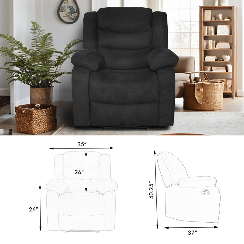 Frithiof Nyberg 35" Microfiber Manual Recliner, Black