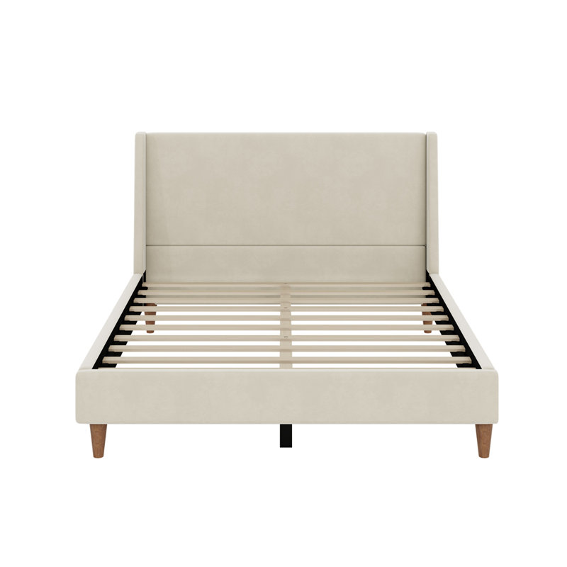 Modern Upholstered Platform Bed with Wingback Headboard, Queen