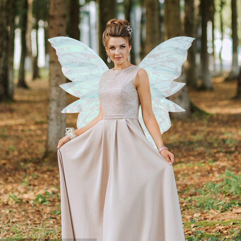 4Pcs Cute Flower Crown Fairy Costume Set, Star Wand Elf Ears Fairy Butterfly Wings Dress-Up, Gold Foil Sparkling Angel Wings