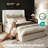 King Size Bed Frame With 53" Extra Tall Wingback Headboard, Luxury and Low Profile Grounded Upholstered Platform Bed, Heavy Duty Support, Noise-Free, Easy Assembly, No Box Spring Needed, Ivory White Canvas-1502703195-1502703193