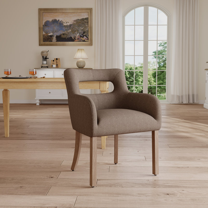 Upholstered Dining Accent Chair With Armrest, Brown