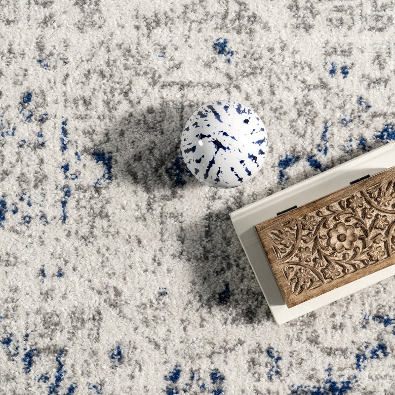 Tapis bleu performance Kristine, Rond 5 pi