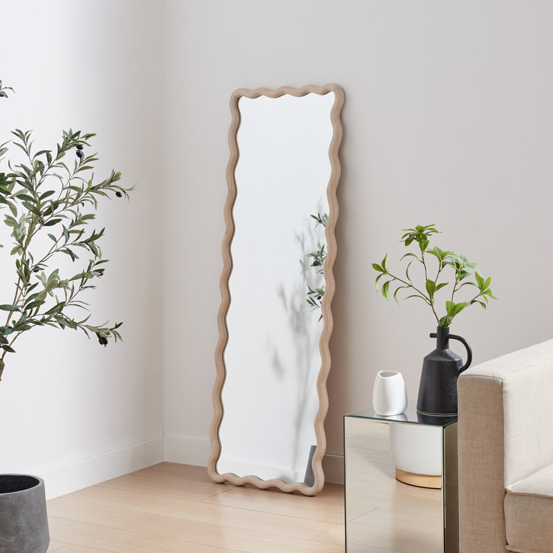 Damma Solid Wood Wavy Circular Hallway Wall Mirror - Modern Elegant Design, 150cm H x 50cm W
