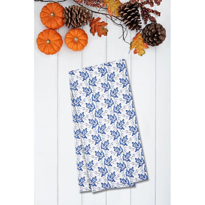 Torchon à feuilles bleues et gland