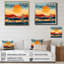 Sunset Line Canvas, Retro Sunset Over Desert Lines, Retro Desert Wall Art-870604643-870604642