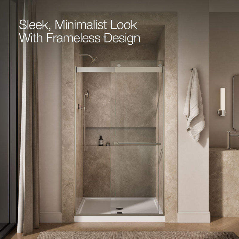Levity Plus Less Sliding Shower Door, 81-5/8 In. H X 44-5/8 - 47-5/8 In. W, With 3/8 In.-Thick Crystal Clear Glass, Nickel