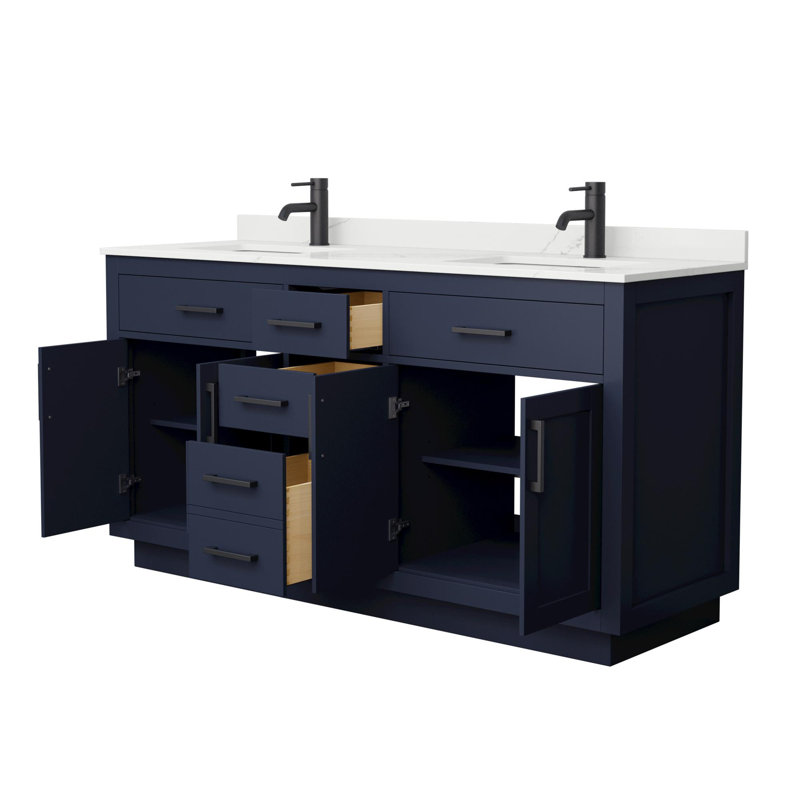 Beckett TK 66'' W Double Vanity, Matte Black, Giotto Quartz, White