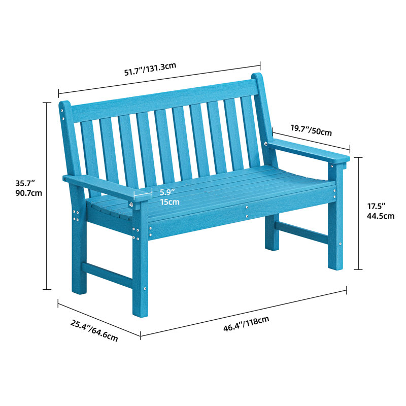 Banc d'extérieur en PEHD Aunye, Bleu