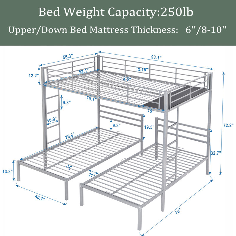 Adaidh Twin over Twin over Full Triple Bunk Bed with Shelves by Isabelle & Max, Silver
