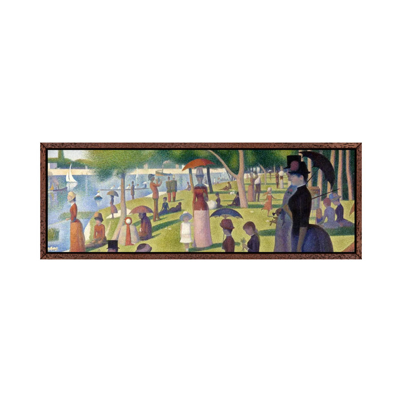 Sunday Afternoon On The Island Of La Grande Jatte by Georges Seurat - Floater Frame Panoramic Painting on Canvas, Brown