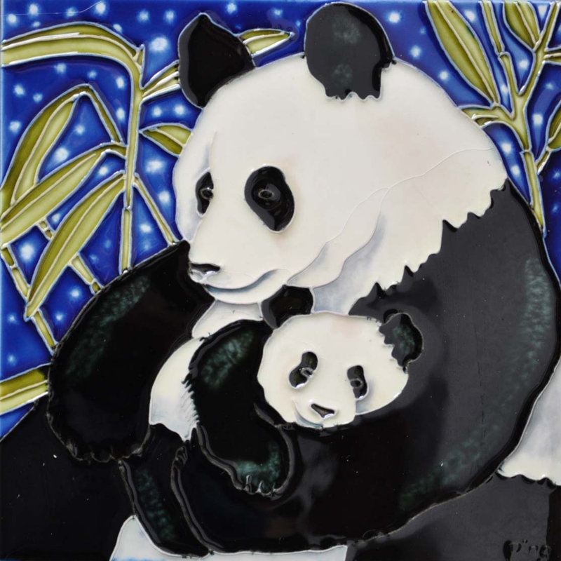 Handcrafted Square Ceramic Art Tile with Panda Design