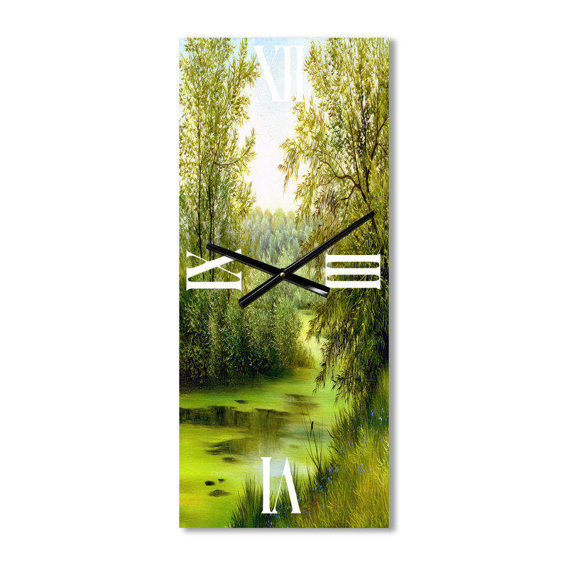 Horloge murale étang avec arbres printaniers, Grand