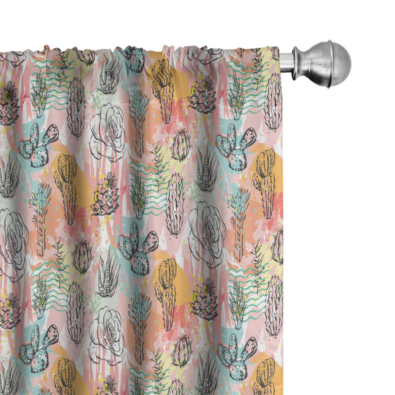 Cactus Floral Semi-Sheer Rod Pocket Curtain Panels, 28" x 84"