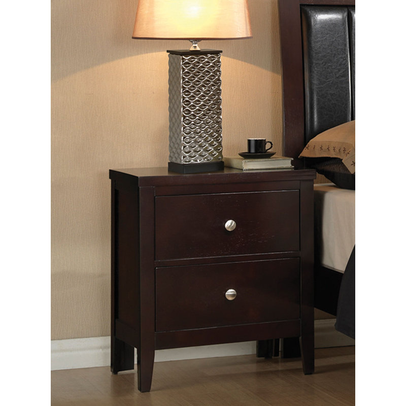 Ensemble de chambre à coucher Meriel, Brun / Noir, Grand lit, Ensemble de 4 pièces : lit, table de chevet, comm