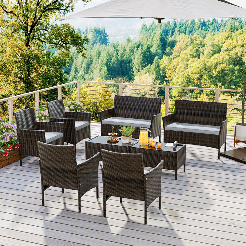 Klea Wicker 8 - Person Patio Conversation Set with Cushions, Gray