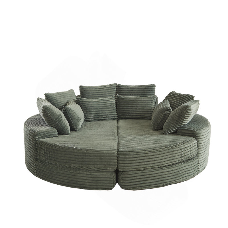 Canapé rond surdimensionné en velours côtelé de 78,5 pouces, convertible en deux fauteuils inclinables, canapé-lit 2 en 1, conception de coussin pour le cou avec cinq coussins décoratifs