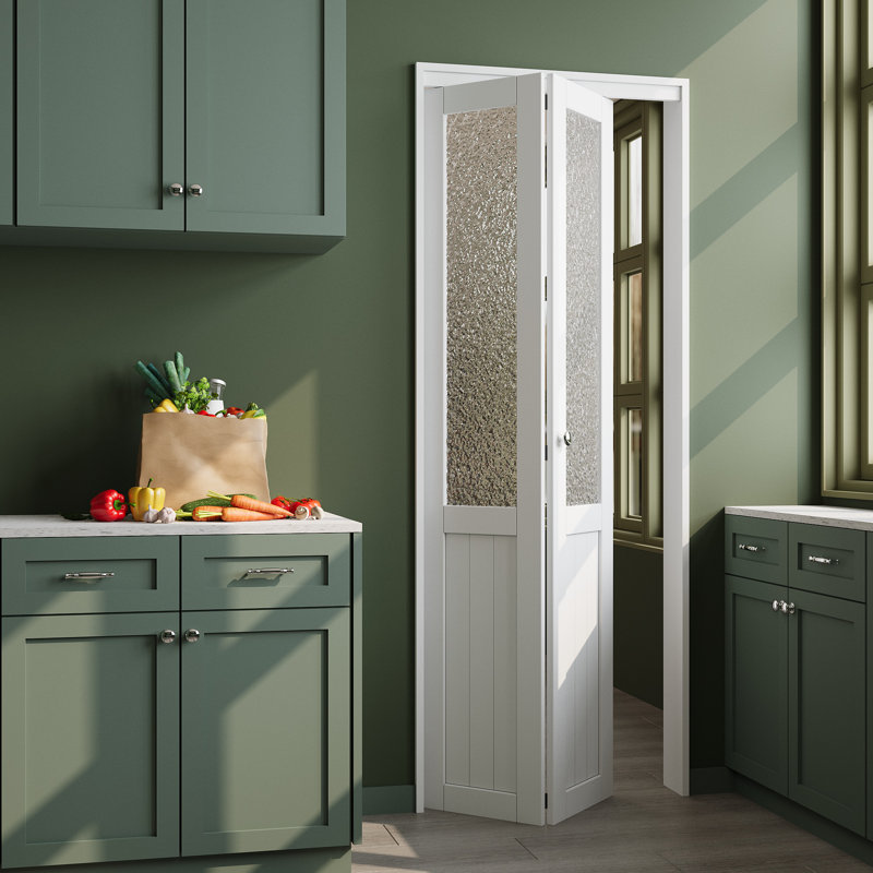Porte pliante en verre et en bois manufacturé avec ensemble de quincaillerie, L 30 po x H 80 po