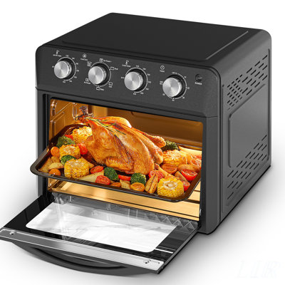 Plum Chef Air Fryer Oven 27.5QT, 6-in-1 Countertop Convection for Crispy and Healthy Cooking, Family Size with 4 Knob Control, 1600W, Black