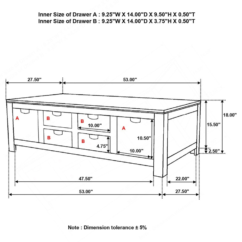 Table basse à 6 tiroirs Salishan Natural Sheesham