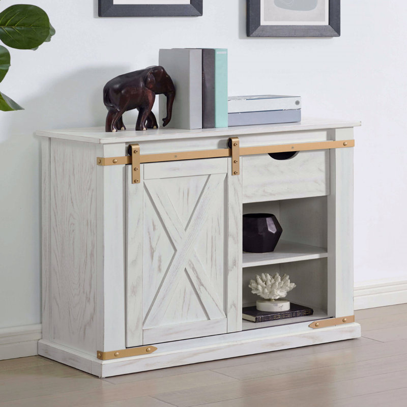 Console de style rustique blanc antique avec canapé et table d'appoint avec tiroirs