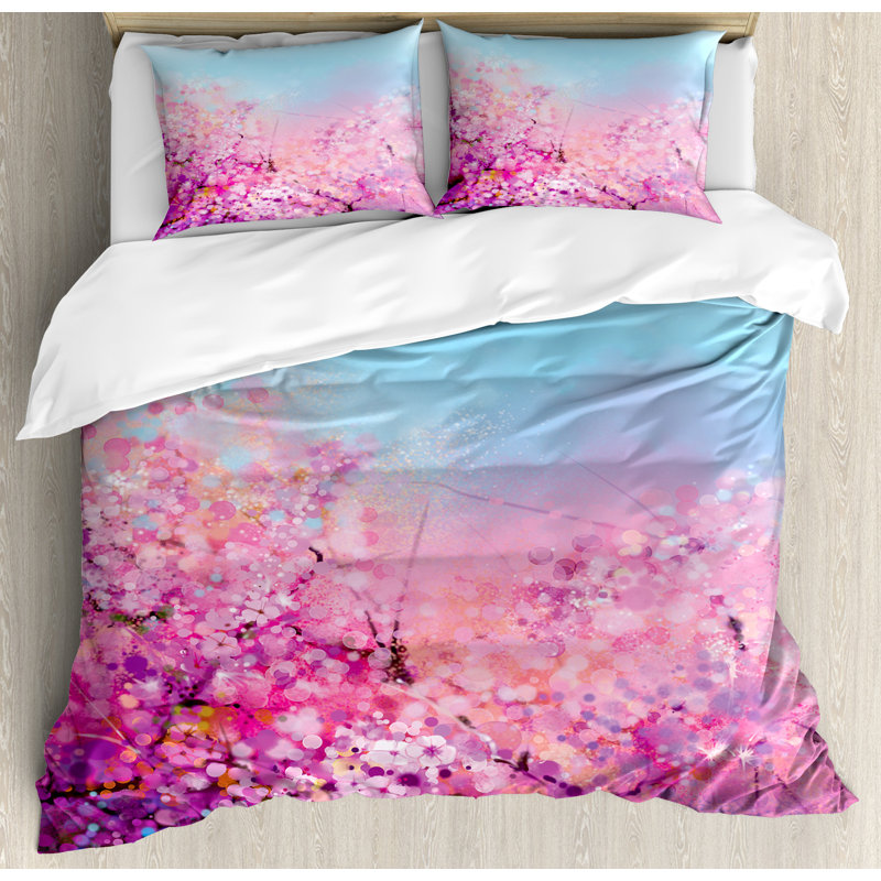 Watercolor Flower Home Modern & Contemporary Polyester Floral Duvet Cover, Queen