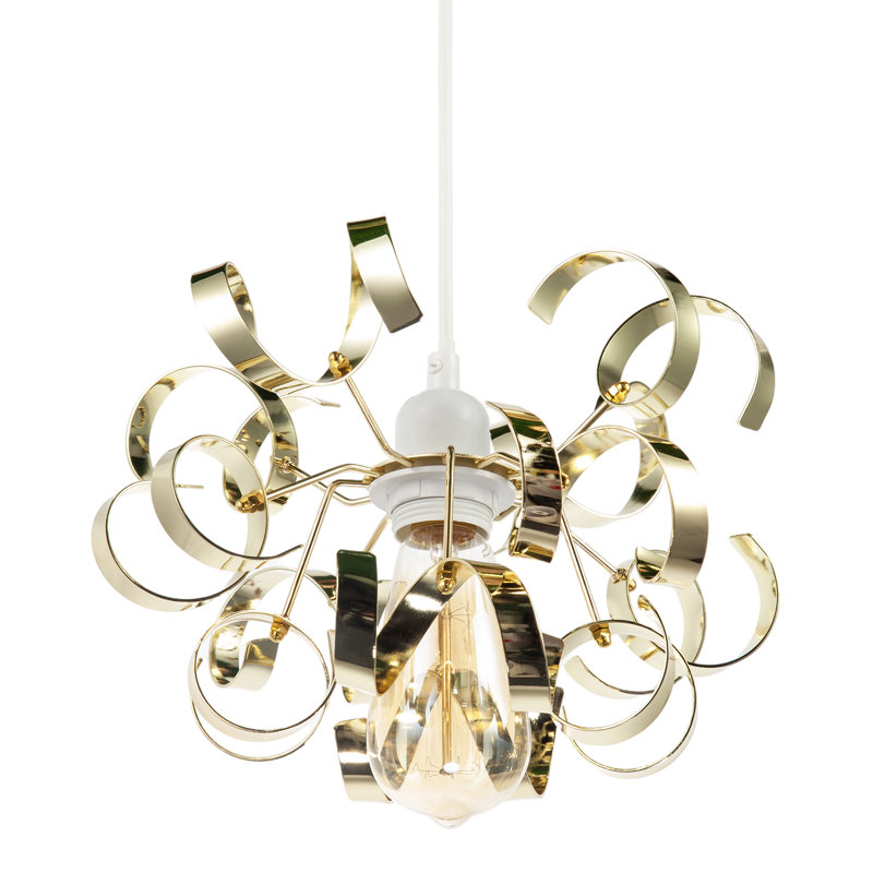 Polished Gold Metal Pendant Shade With Twisting And Curving Strips By 