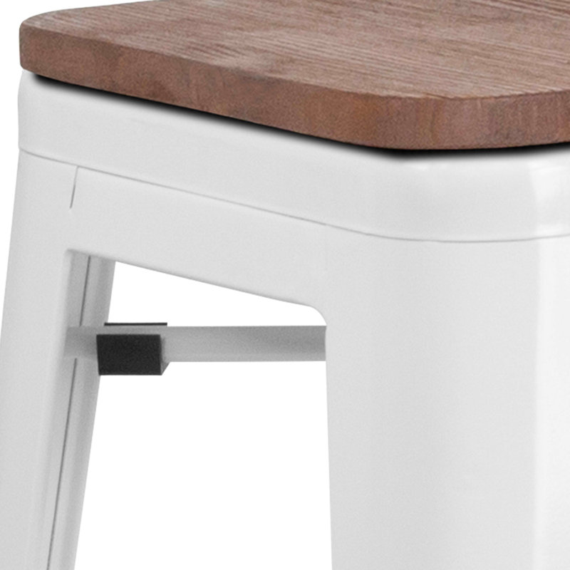 Tabouret de bar en métal sans dossier de 30 po de hauteur avec siège carré en bois Margherite, Blanc, 30"