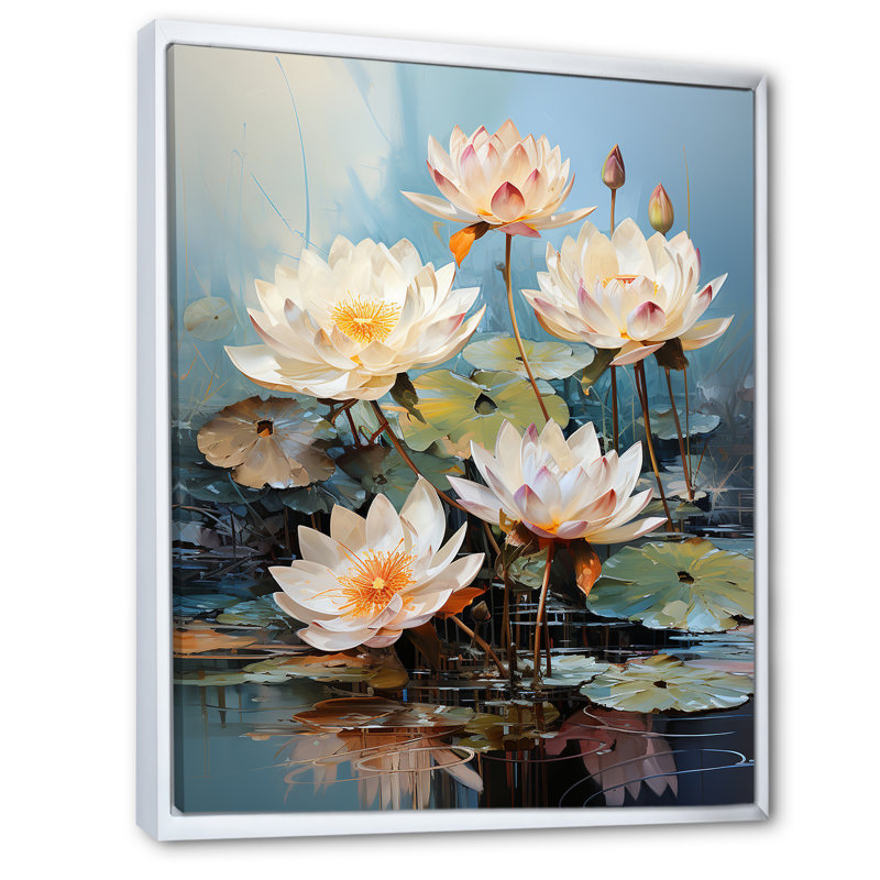 Lotus Dreams Amung The Lily Pads I, Cadre flottant blanc, H 32 po x l 24 po x P 1 po