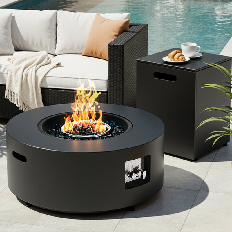30 in Propane Fire Pit Table Set,2 in 1 Round Patio Heater Table, 50,000 Btu, Adjustable Legs, Outdoor Gas Fire Pit, for Backyard, Garden, Pool, Balcony, Black