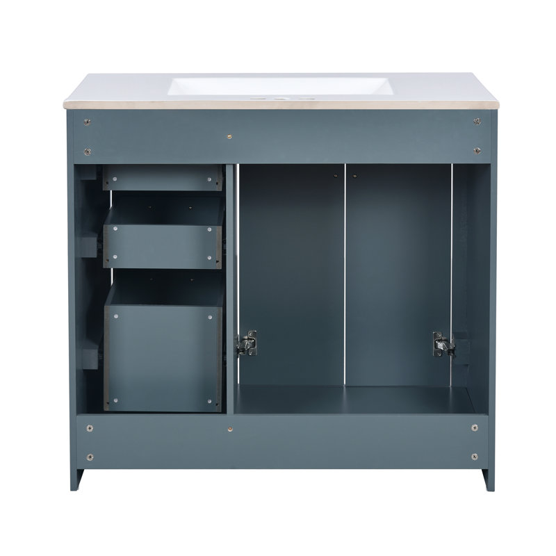 36'' Single Bathroom Vanity With Ceramic Top, Blue, Gold