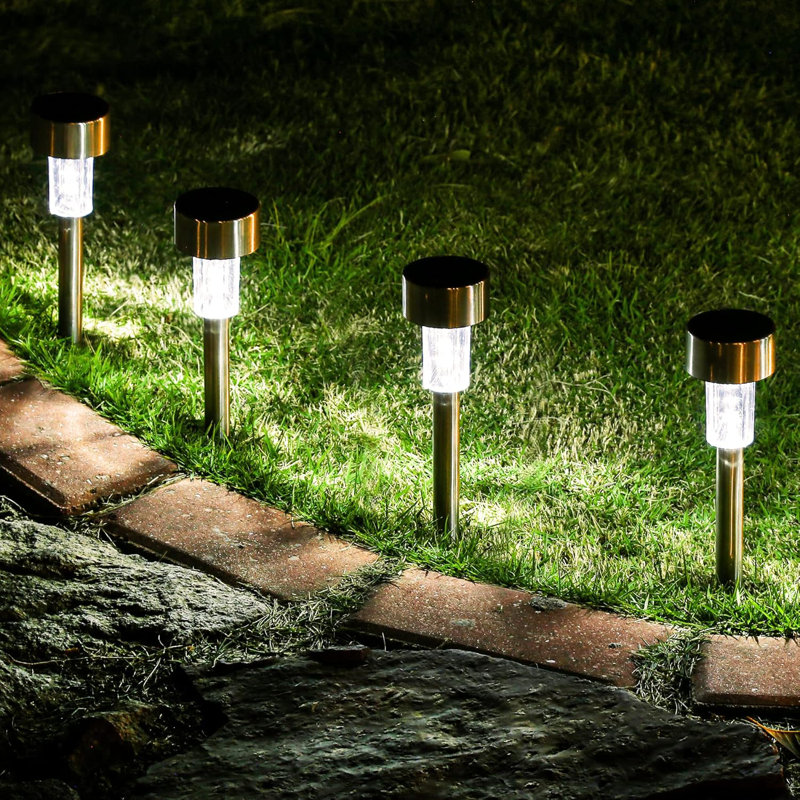 Stainless Steel Solar Powered Stainless Steel Pathway Light Pack, White