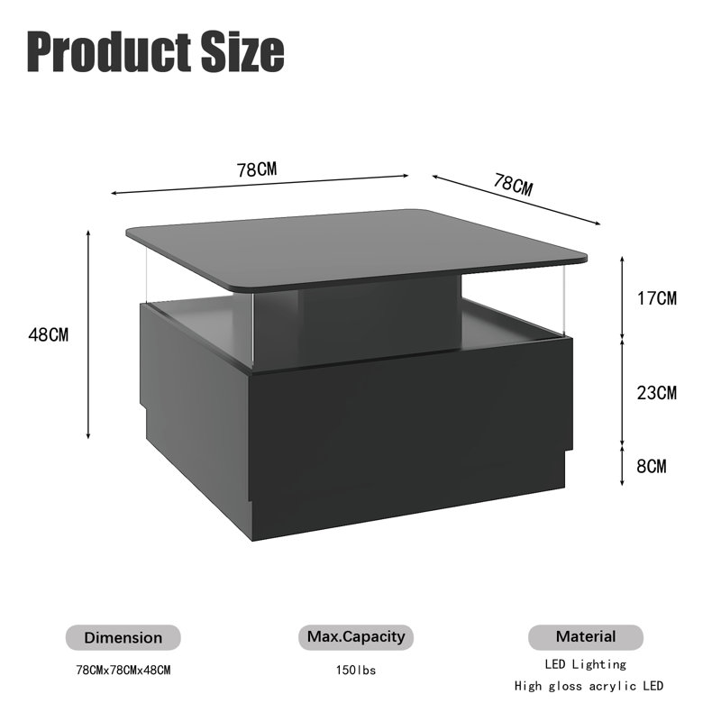 Pedestal Coffee Table with Storage, Black