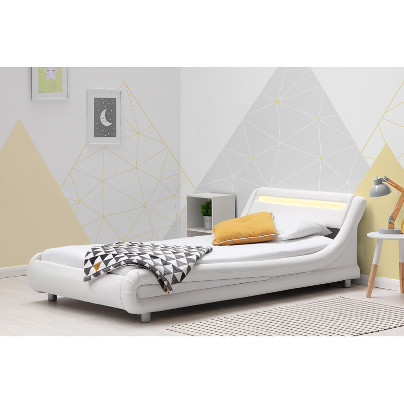 Arine Upholstered Bed with Mattress, Single (3'), White, Single Pocket Sprung Memory