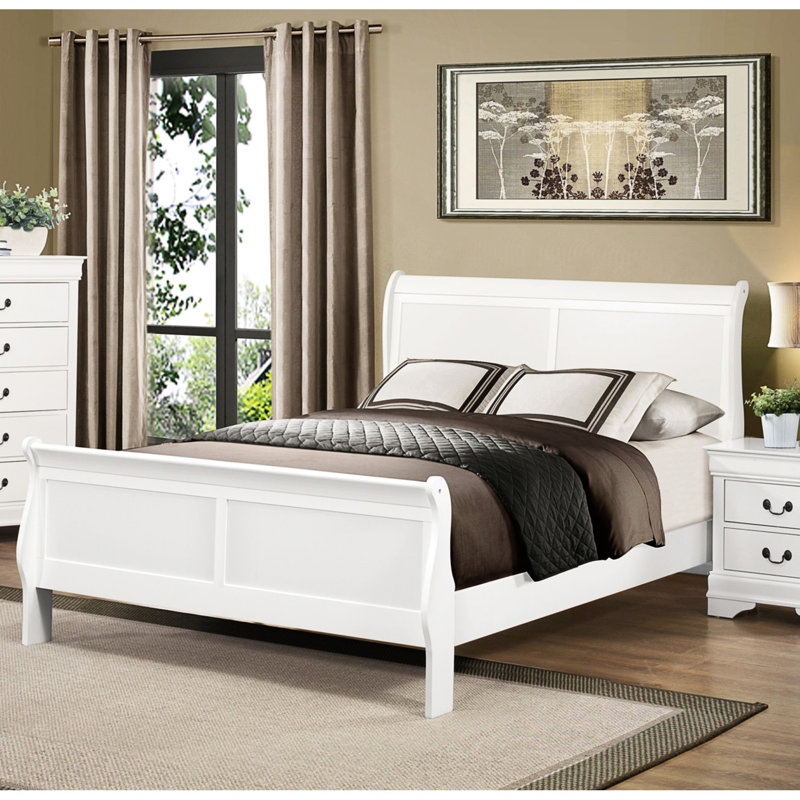 Lit pour chambre à coucher, style classique, grand lit blanc, bois avec tête de lit et rails, tête de lit taille construction