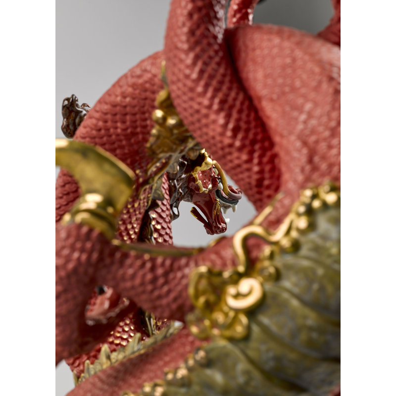 Figurine de dragon auspicious, Rouge / jaune / gris