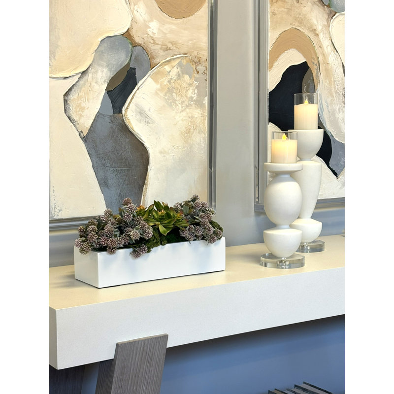 Succulents and Sedum Arranged in Fiberstone Planter