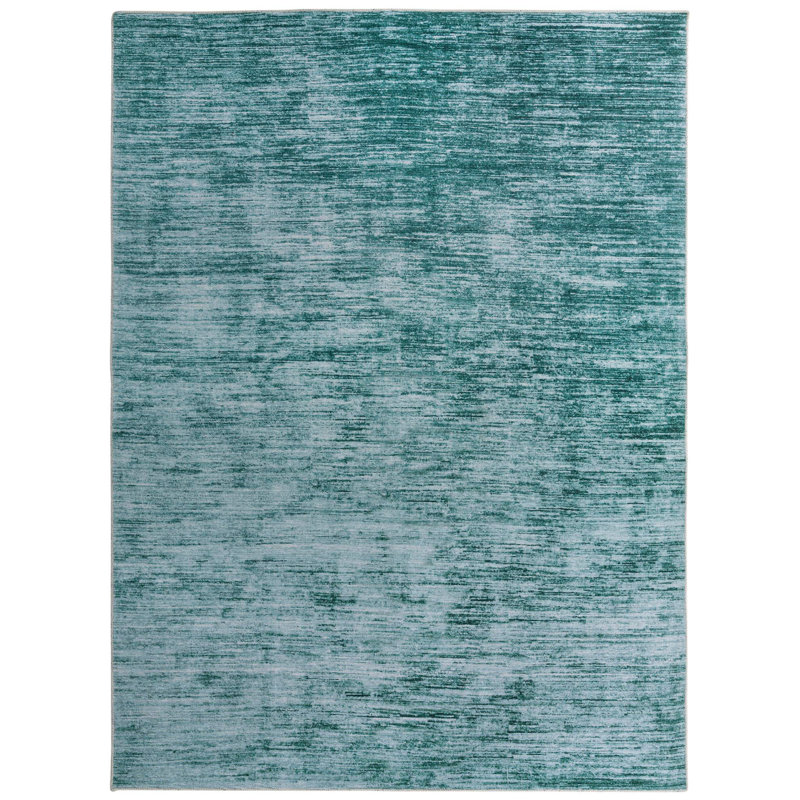 Tapis contemporain de couleur sarcelle Ikhasa, Rectangle 7 pi 6 po x 10 pi 6 po