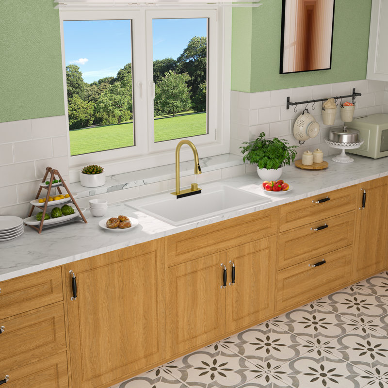 Quartz 33"L x 22"W Waterfall Kitchen Sink Drop In Workstation Single Bowl Granite Composite Sink with Faucet,Cutting Board,Roll-up Rack