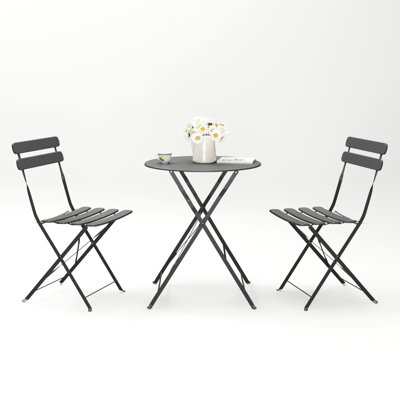 Shelah Premium Steel Patio Bistro Set, Folding Outdoor Patio Furniture Sets, 3 Piece Patio Set Of Foldable Patio Table And Chairs