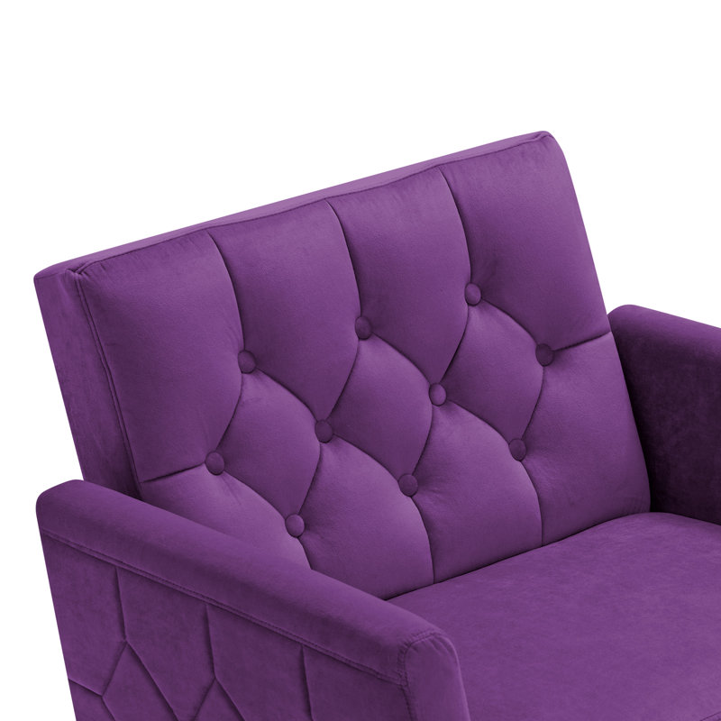 Zianny Velvet Accent Chair with Ottoman, Purple Velvet