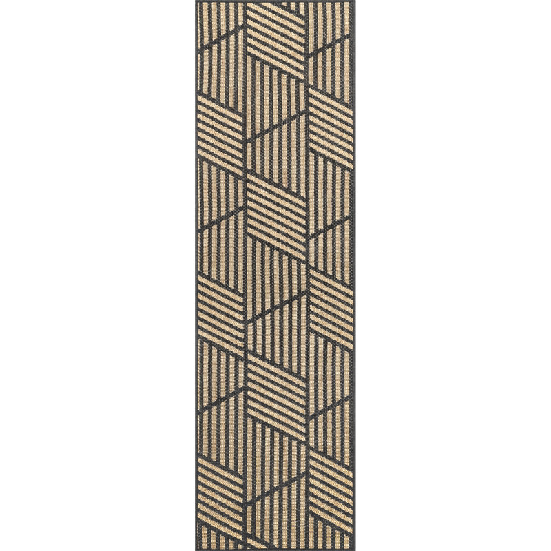 Tapis géométrique tissé à la machine Gouveia, Tapis de couloir 2 pi x 8 pi