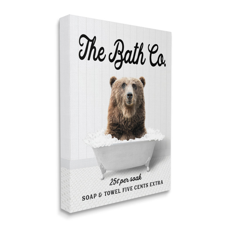 " Bubble Bathtub Bear ", 20" H x 16" W x 1.5" D, Coastal White Framed Giclee