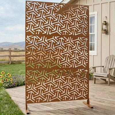 Decorative Metal Privacy Panel Measuring 76" H x 48" W, Freestanding Design Suitable for Both Interior and Exterior Environments, Perfect Privacy Solution for Decks, Balconies, and Patios, Serves as Decorative Fencing for Outdoor Lawn and Garden Areas