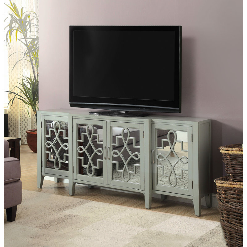 Antique Gray Mirrored Wood Console Table with Storage