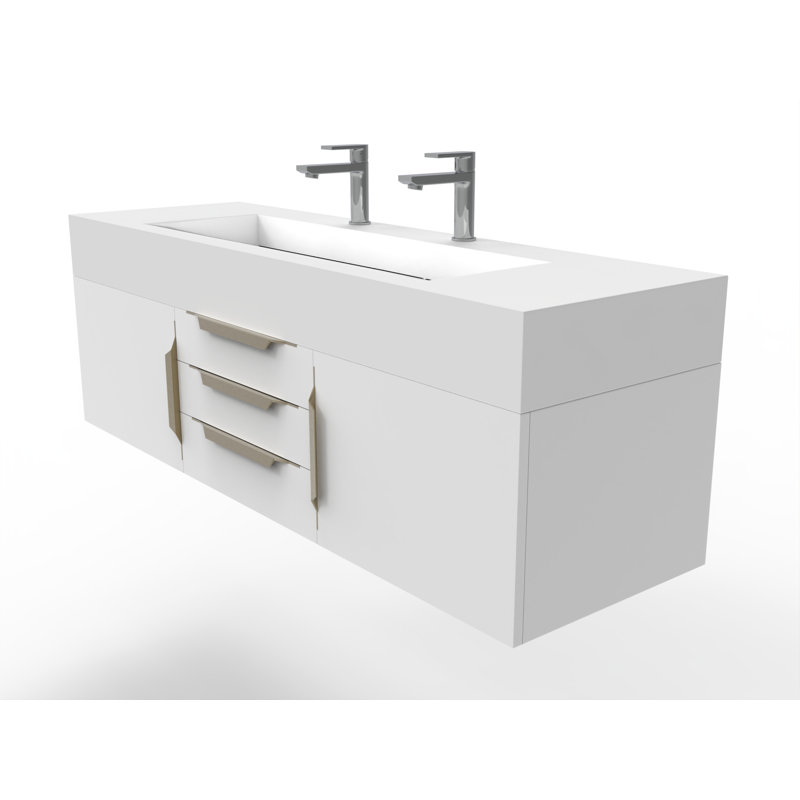 Ensemble de meuble-lavabo simple 60 po Nile, Blanc, Blanc, Nickel brossé