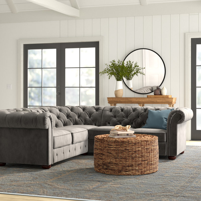 Canapé modulaire en velours 95 po Huskins, Gris foncé