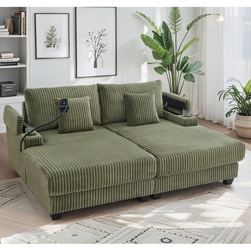 75.5" Corduroy Chaise Lounge Sofa, Green
